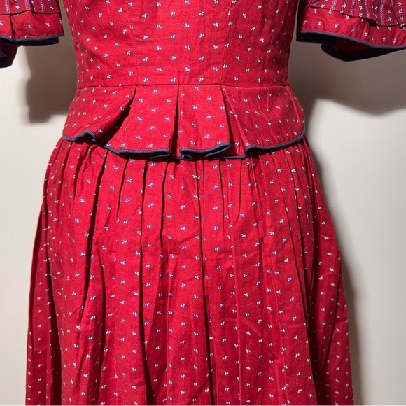 Vintage 60s Alphorn Red Traditional Austrian Folk Button Dress 100% Cotton Sz 6 - Picture 7 of 13